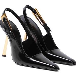 Chic Black Slingback Heels with Gold Accents